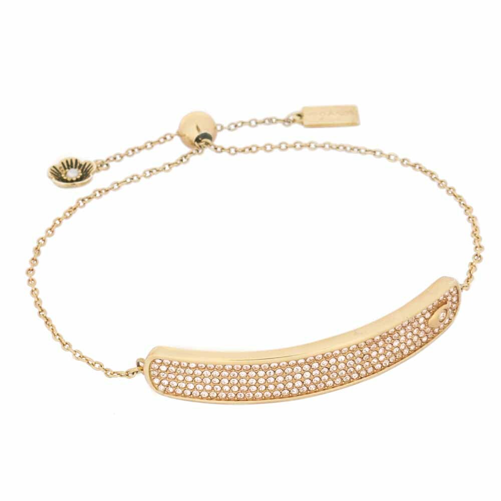 【COACH】Pave 水鑽鑲飾長方形及花卉吊墜可調手鍊(金色) C9338 GLD