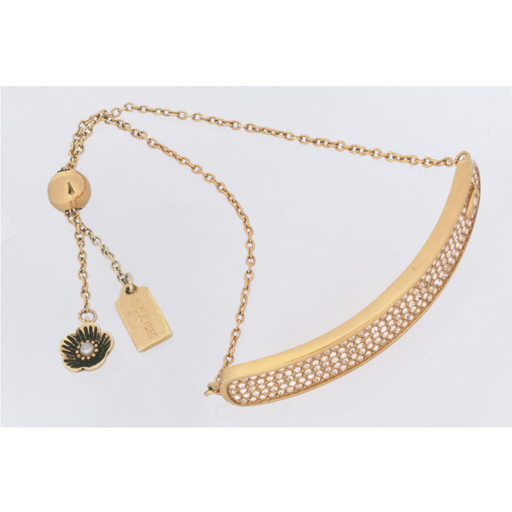 【COACH】Pave 水鑽鑲飾長方形及花卉吊墜可調手鍊(金色) C9338 GLD