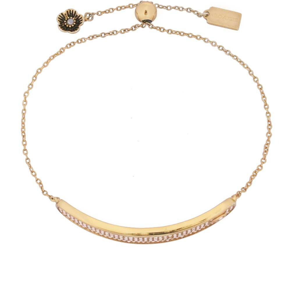 【COACH】Pave 水鑽鑲飾長方形及花卉吊墜可調手鍊(金色) C9338 GLD