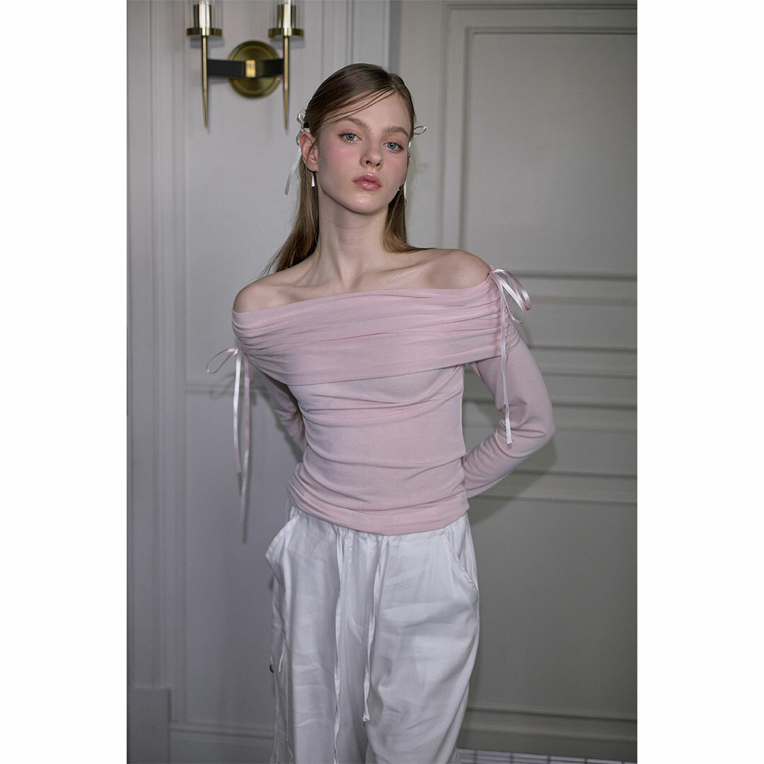Rose Frantz】【網店限定】Ribbon Off Shoulder Long Sleeve [Pin