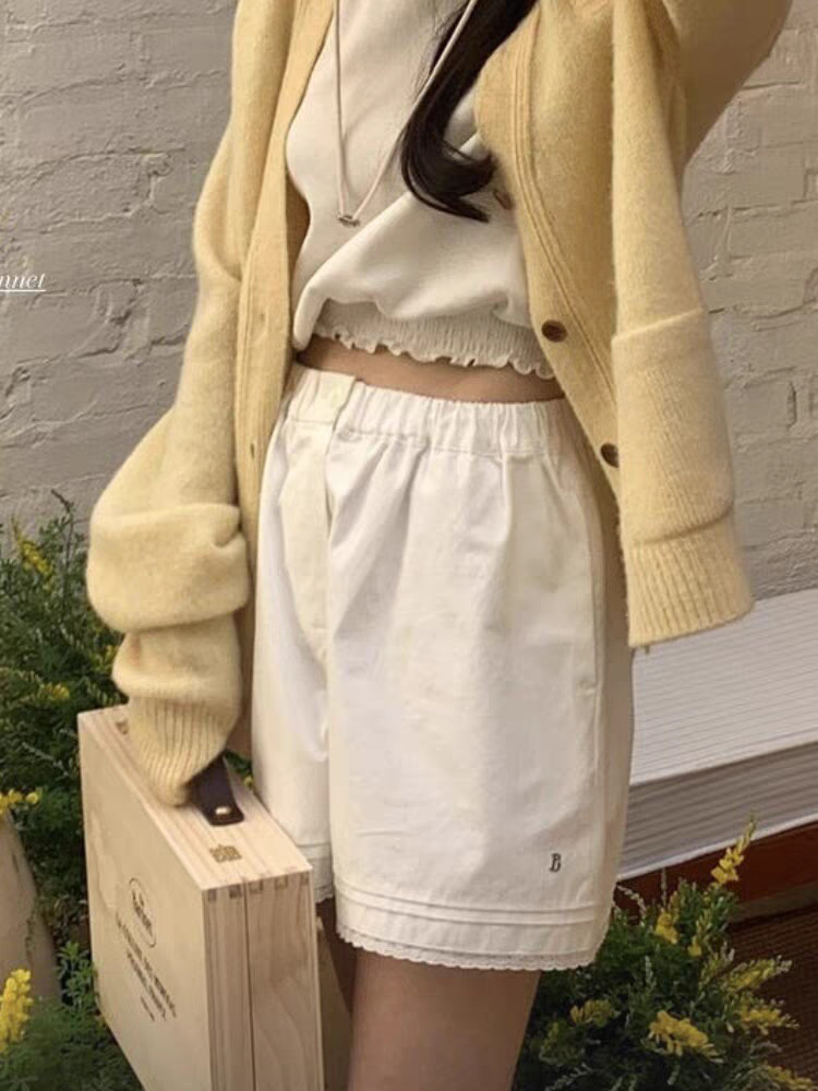 正韓 - The Barnet 寬鬆休閒顯瘦高腰花邊短褲女