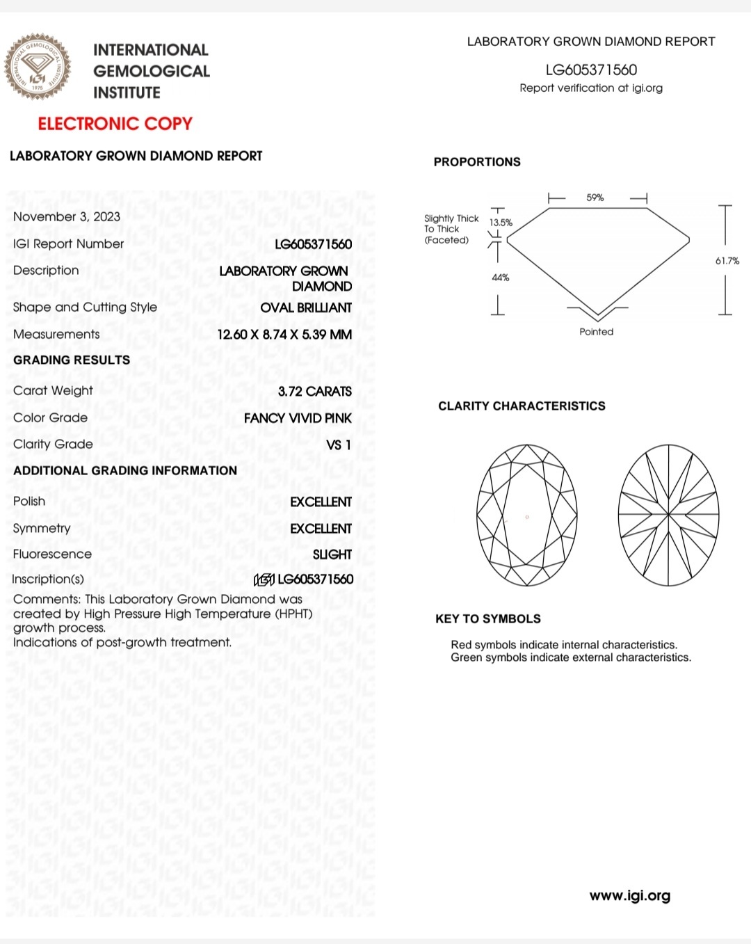 IGI 培育粉紅鑽石 3.72 F.V.P VS1 2EX SLIGHT
