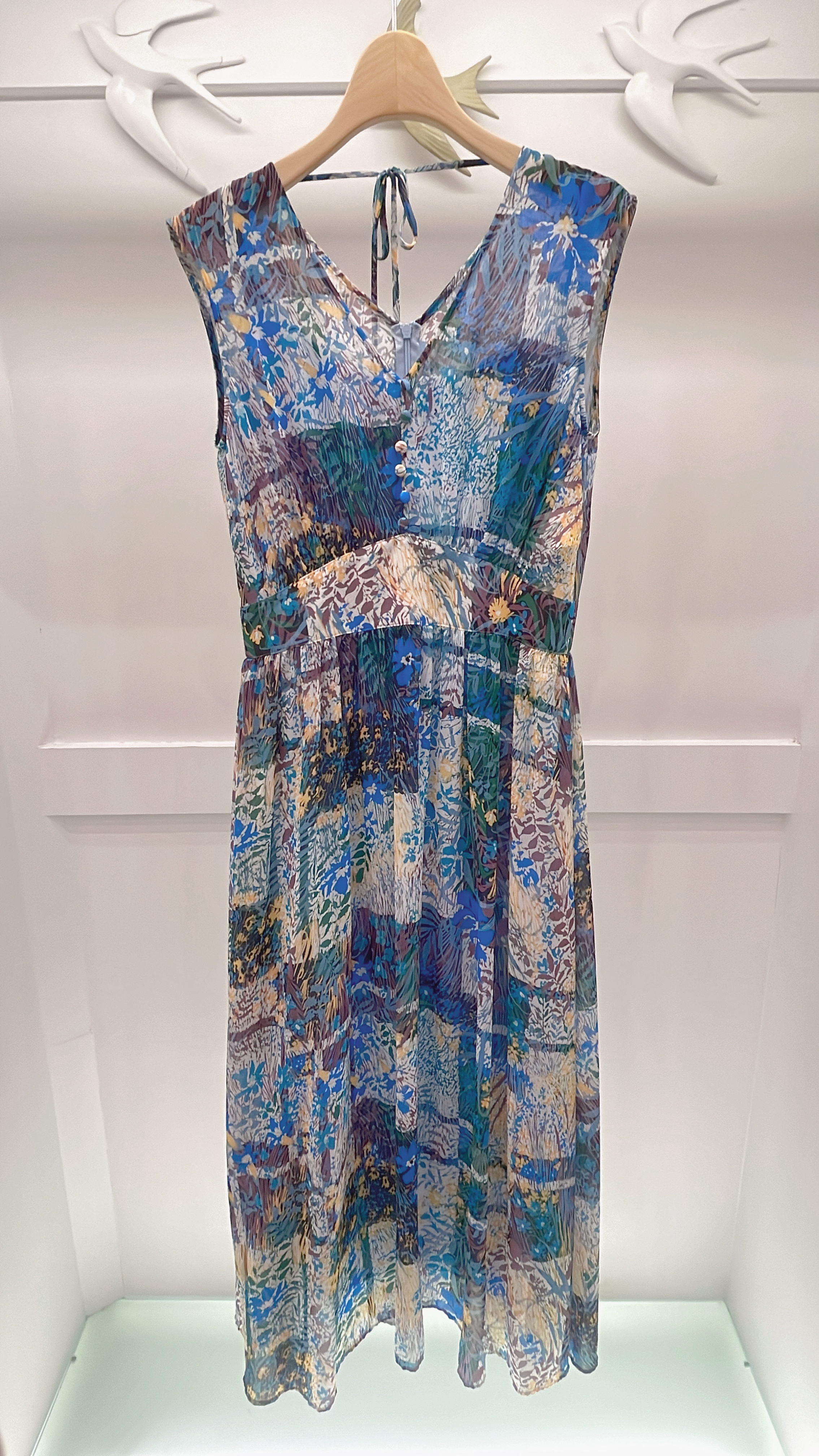 V領花布雪紡洋裝