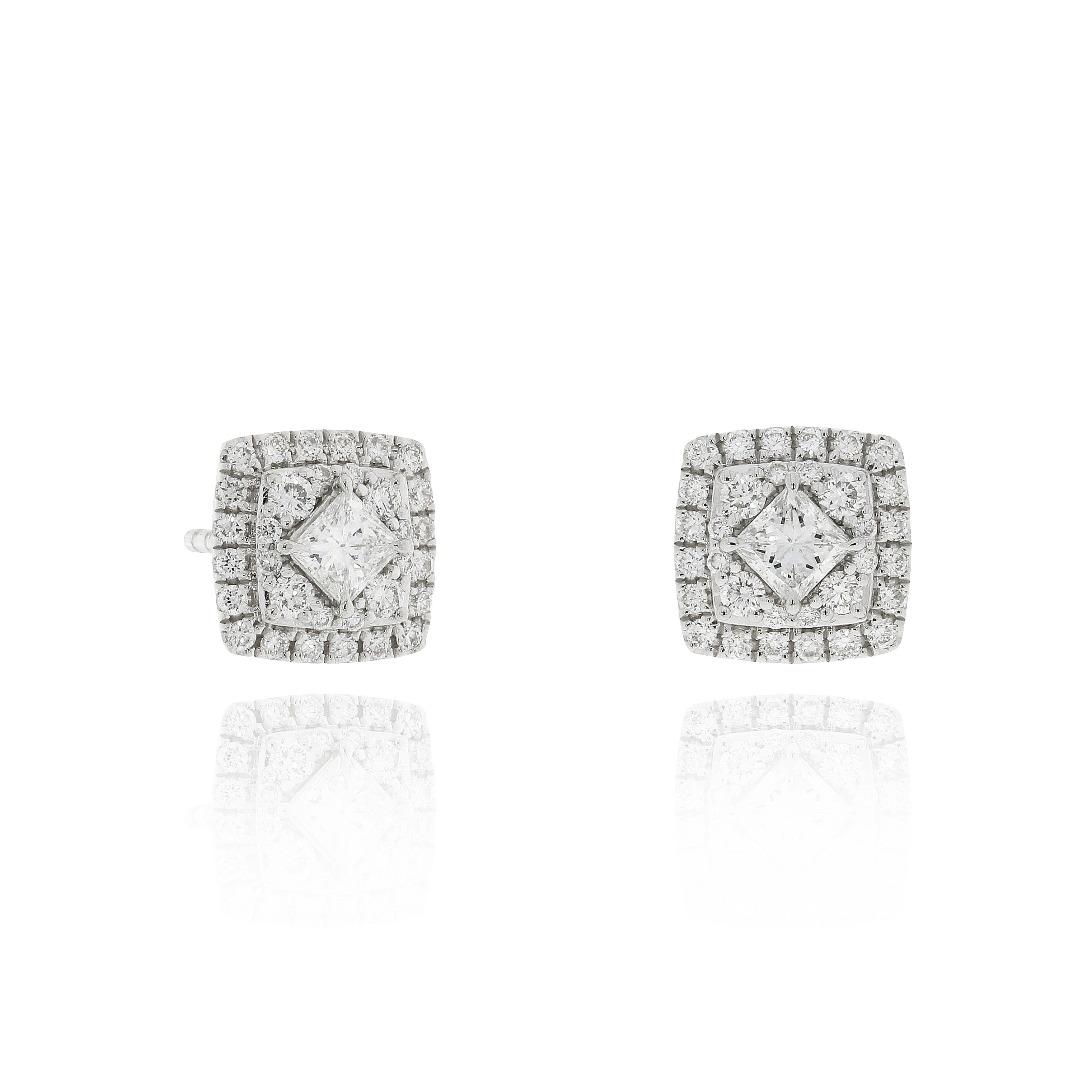 18K白金公主方鑽石耳環