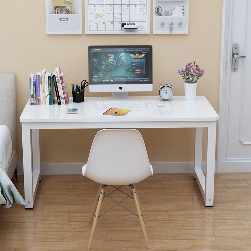 New computer desk simple desk home bedroom study table student desk simple office desk (white + white feet) 100x70x74cm
