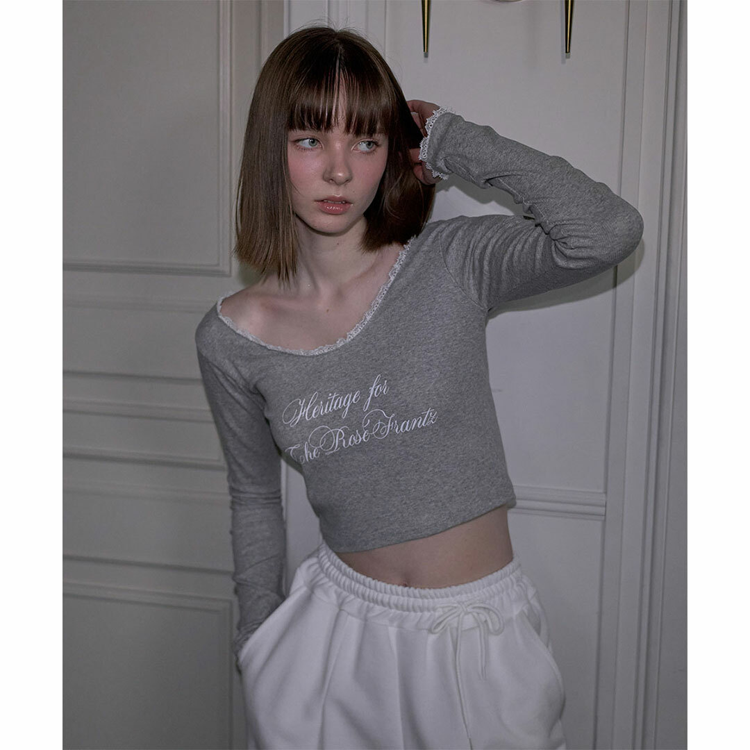Rose Frantz ♥ Lace Ribbon Long sleeve/追跡付 Rose Frantz】【網店限定】Lace Lettering Long Sleeve [Black]