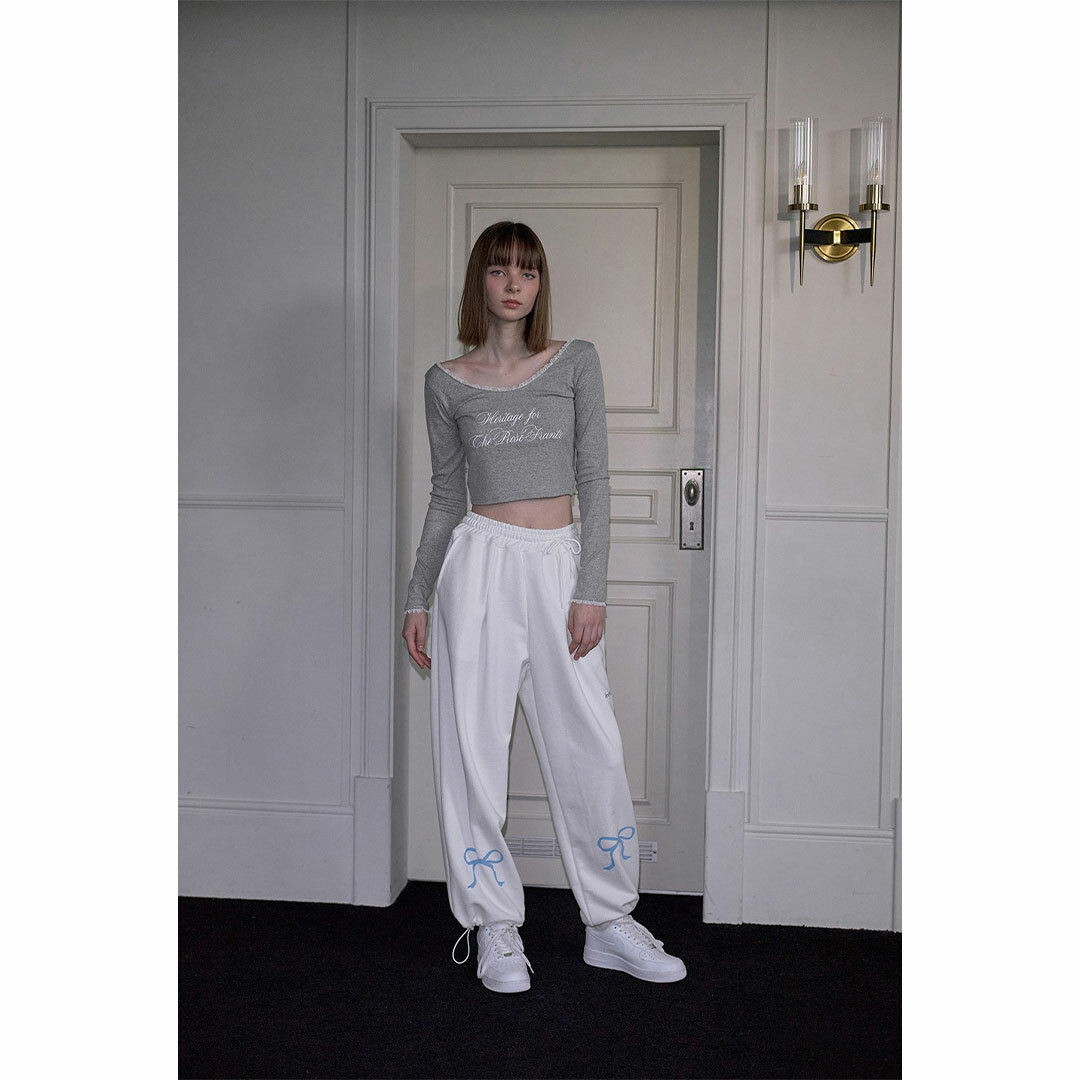 Rose Frantz ♥ Lace Ribbon Long sleeve/追跡付 Rose Frantz】【網店限定】Lace Lettering Long Sleeve [Gray]