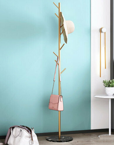 European-style simple floor-mounted clothes rack hanger (about 170cm high) (black marble+gold bracket)