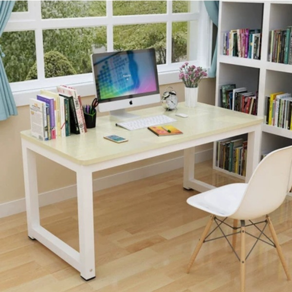 New computer desk simple desk home bedroom study table student desk simple office desk (maple color + white feet) 100x50x74cm