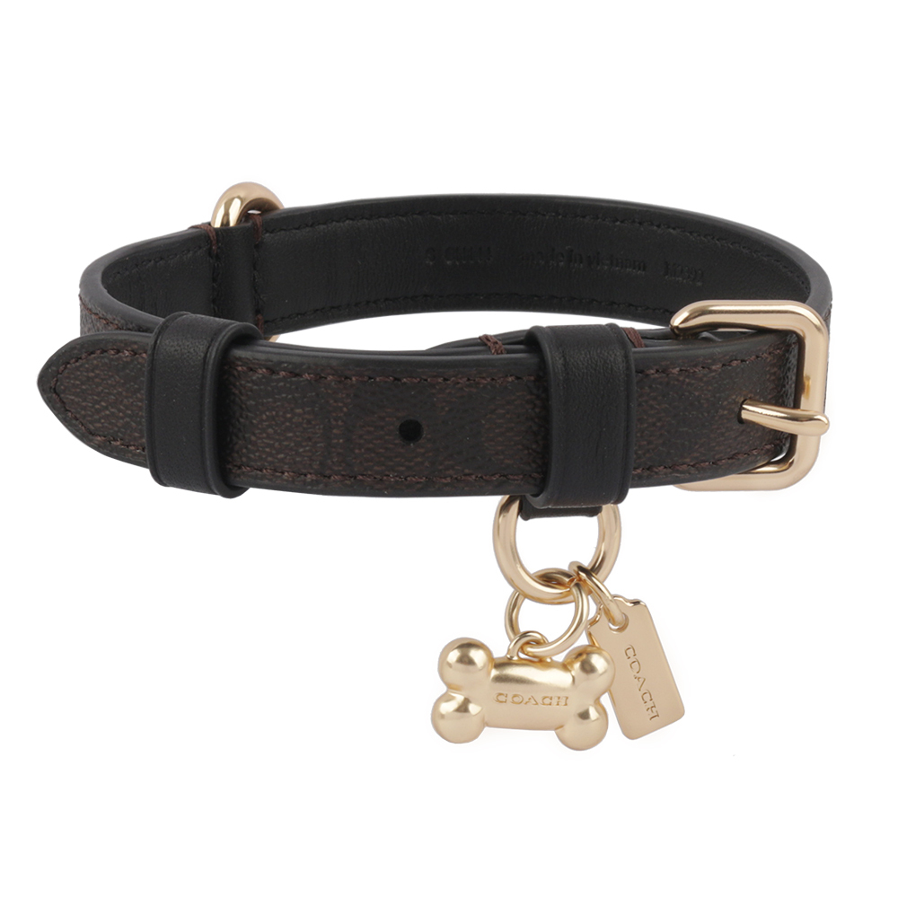【COACH】塗層帆布及皮革骨頭墜飾小款寵物項圈