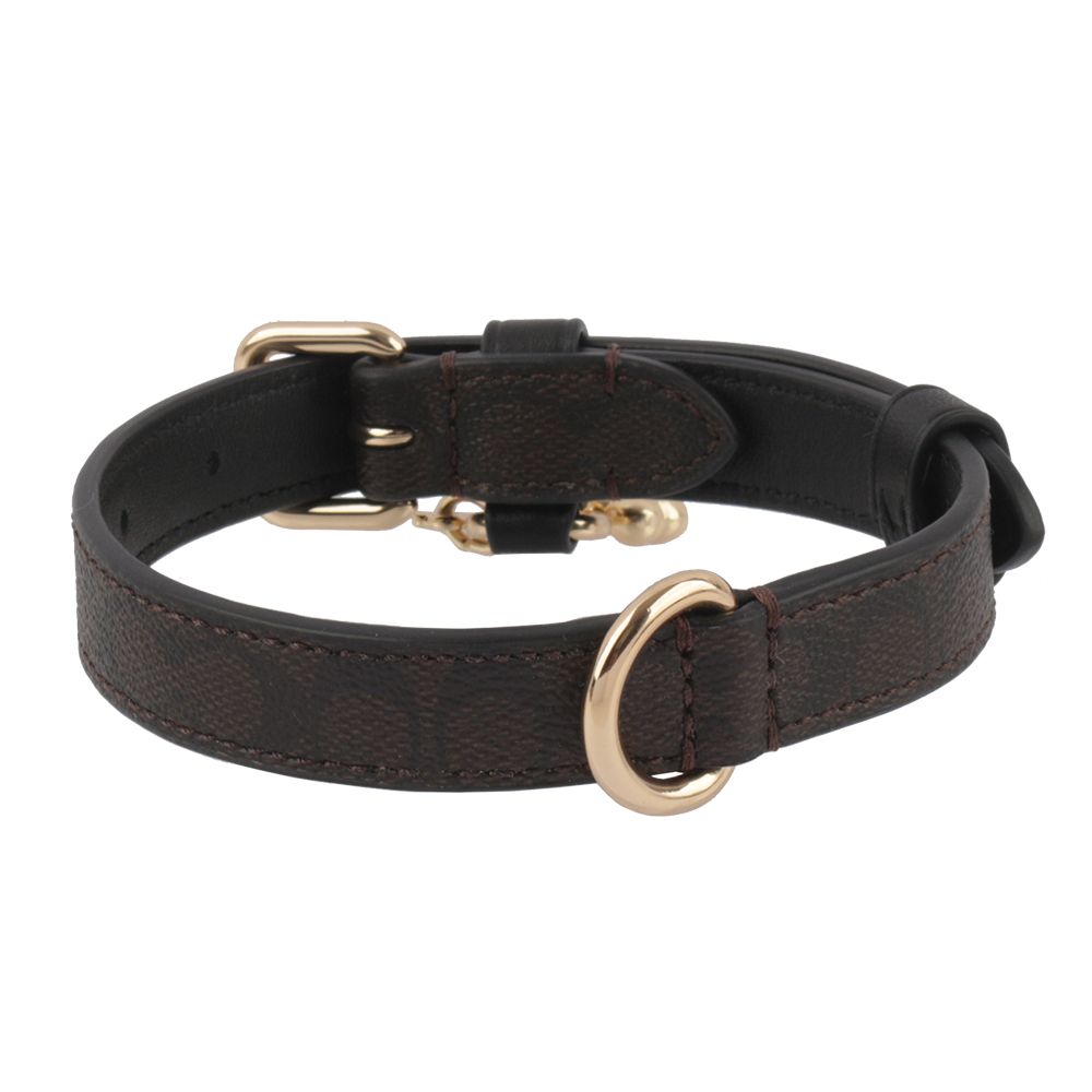 【COACH】塗層帆布及皮革骨頭墜飾小款寵物項圈(棕色) CH144 IMAA8