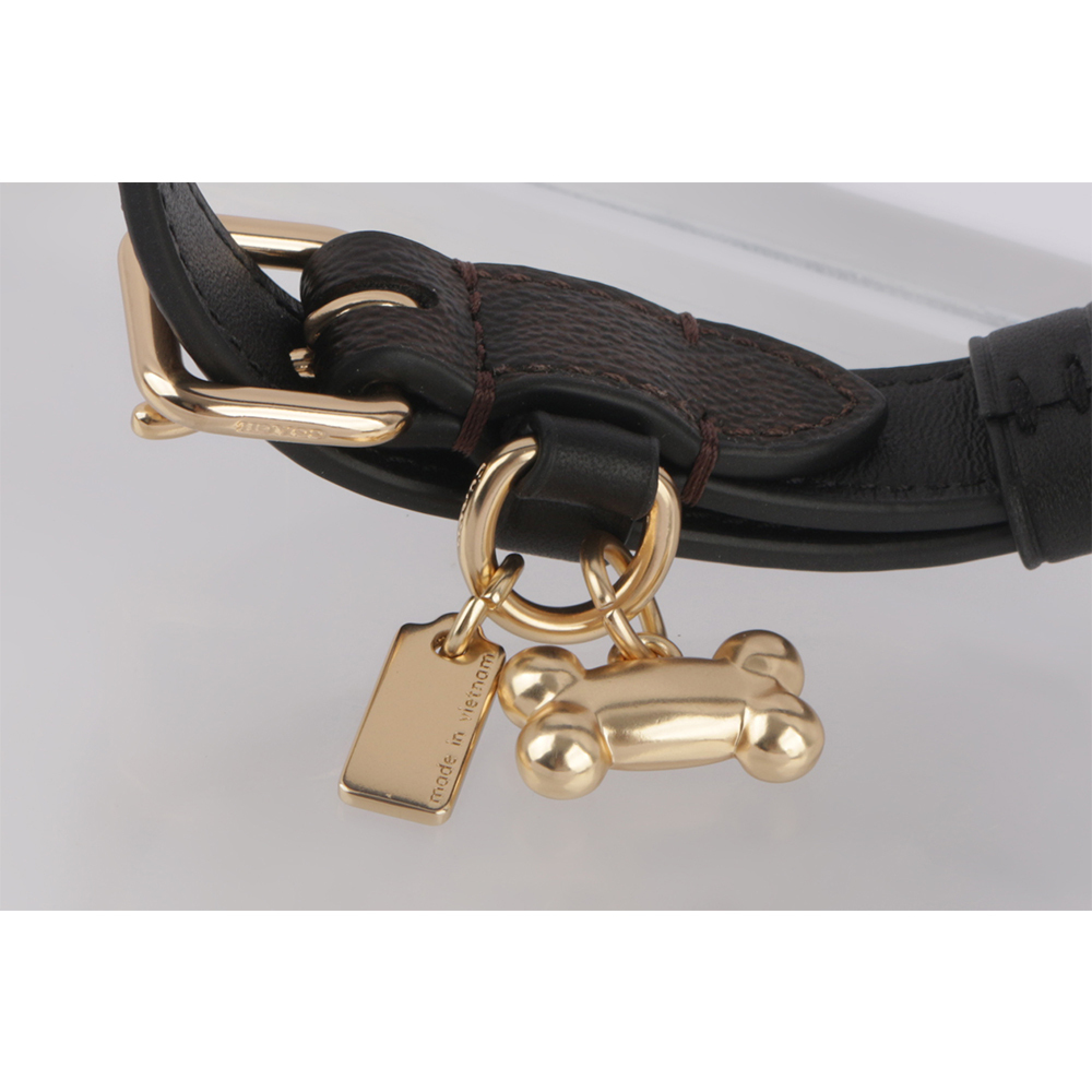 【COACH】塗層帆布及皮革骨頭墜飾小款寵物項圈(棕色) CH144 IMAA8