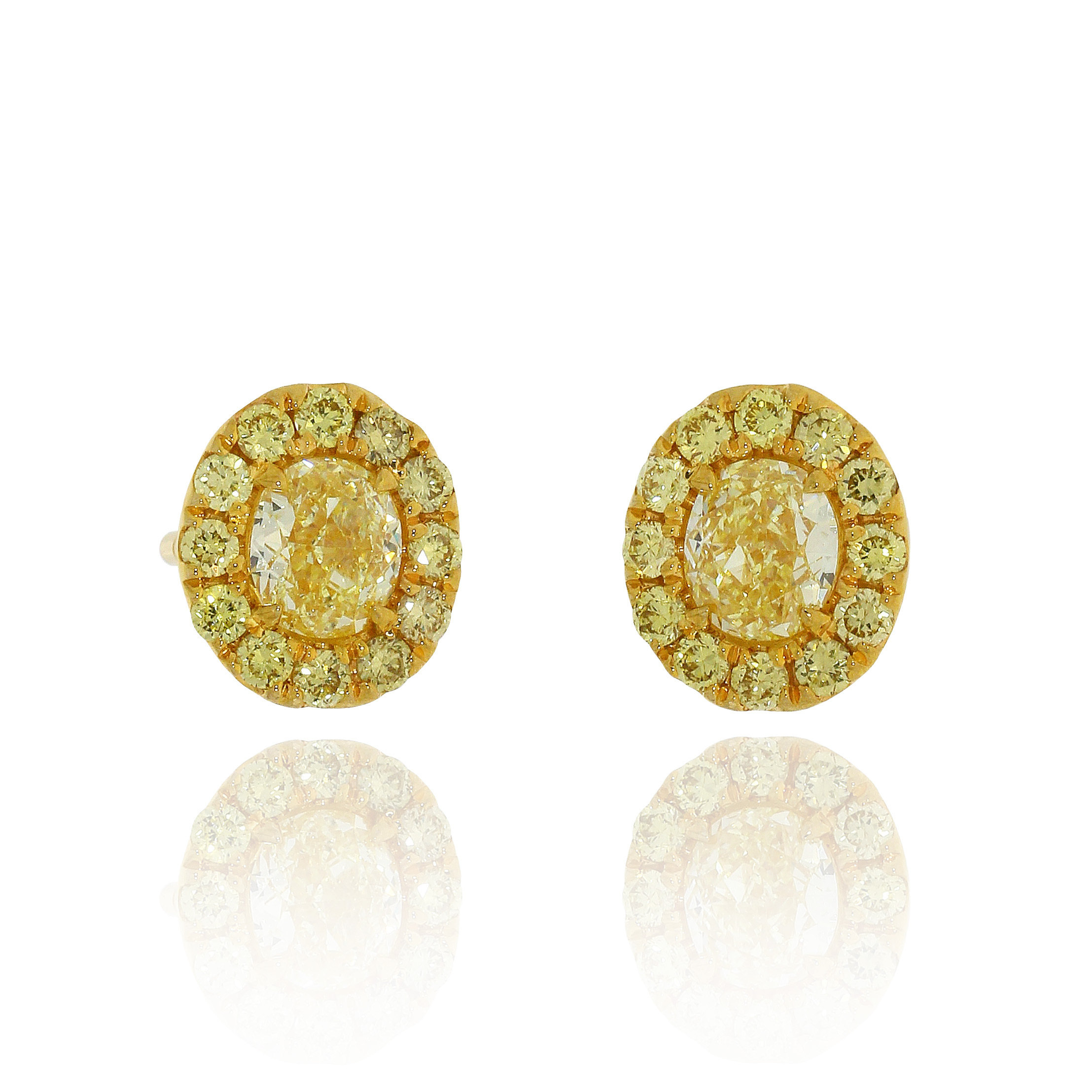 天然蛋形黃鑽鑽石耳環