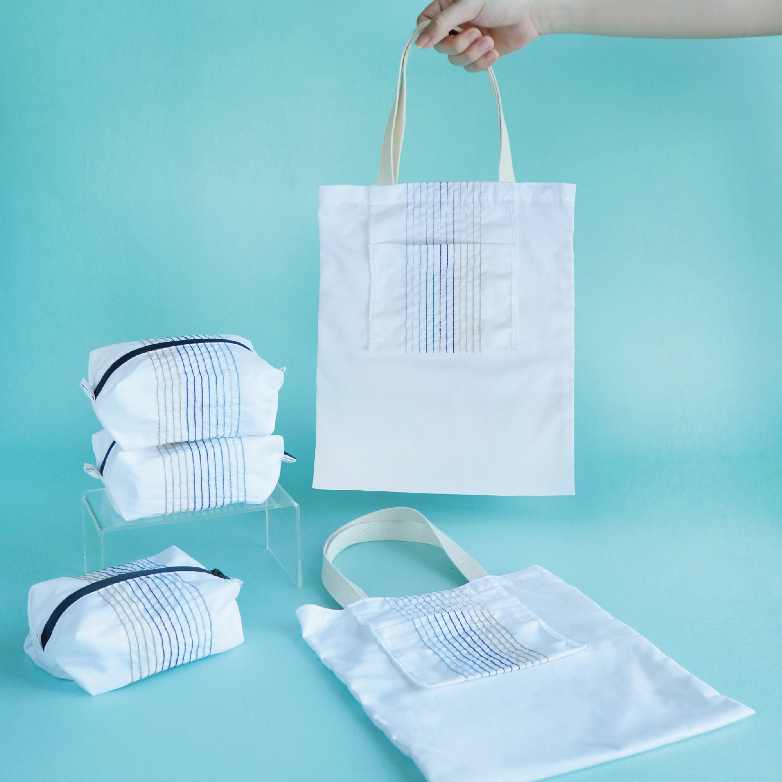 永續商品設計/小手提袋+洗漱包+廢棄再製褲耳條