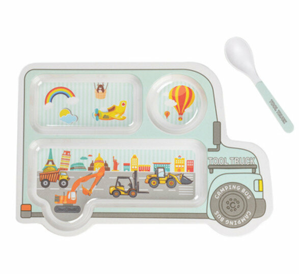 熱賣竹纖維卡通兒童餐盤（工程車） 