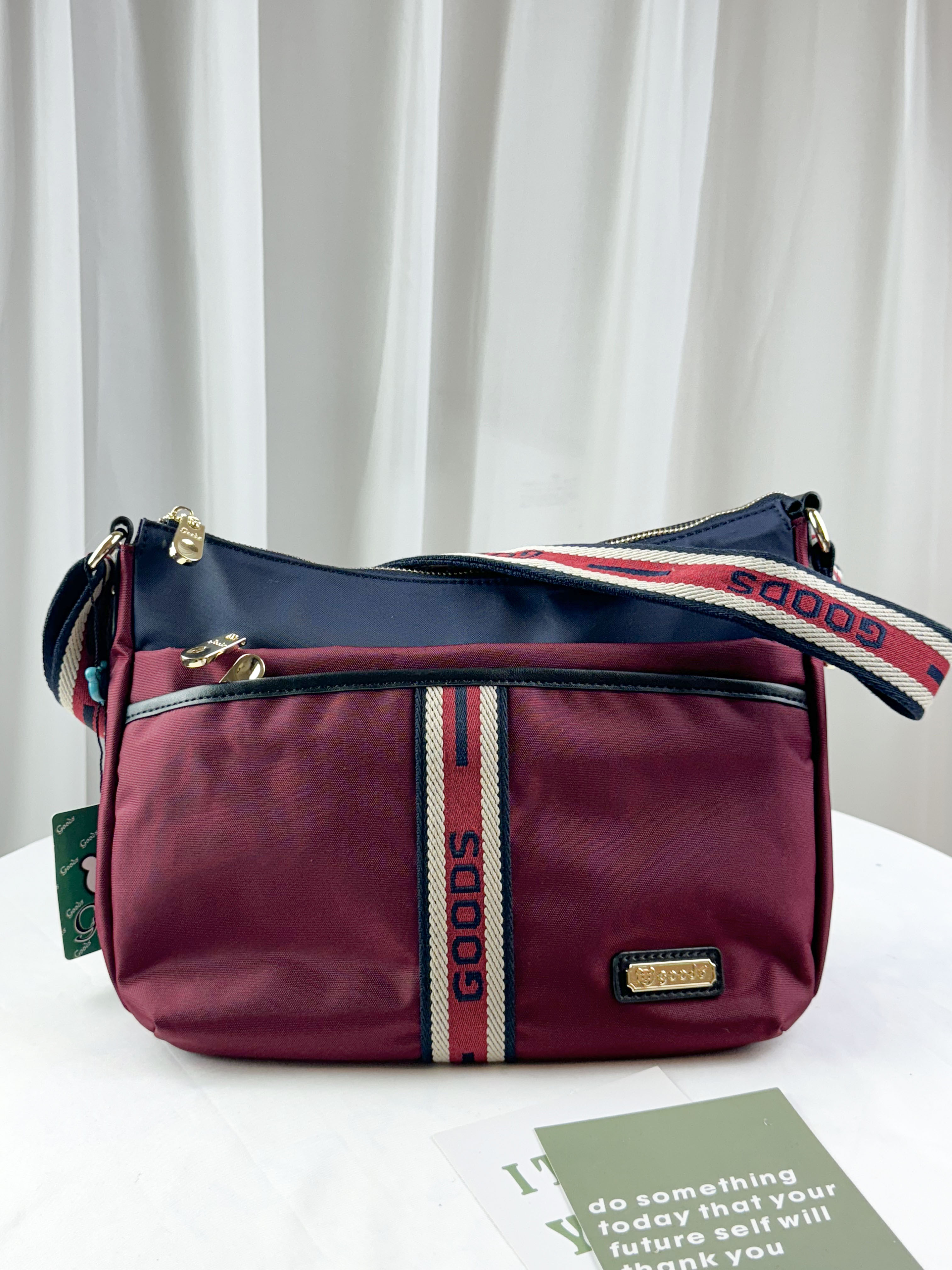 GOODS 織帶藍紅 尼龍防潑水側背包  #2638