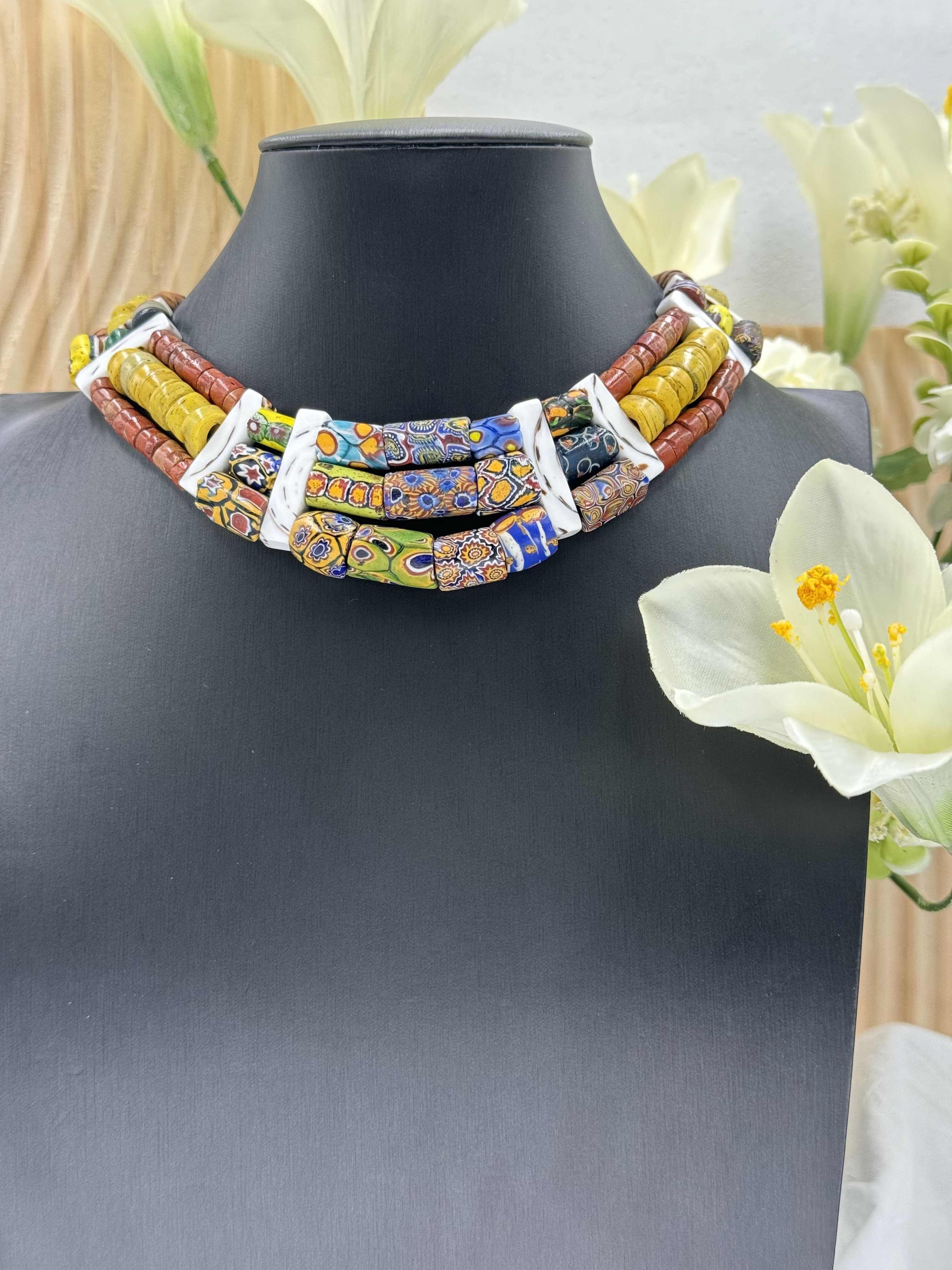 Muni-No.04貿易古珠三排頸鍊37cm