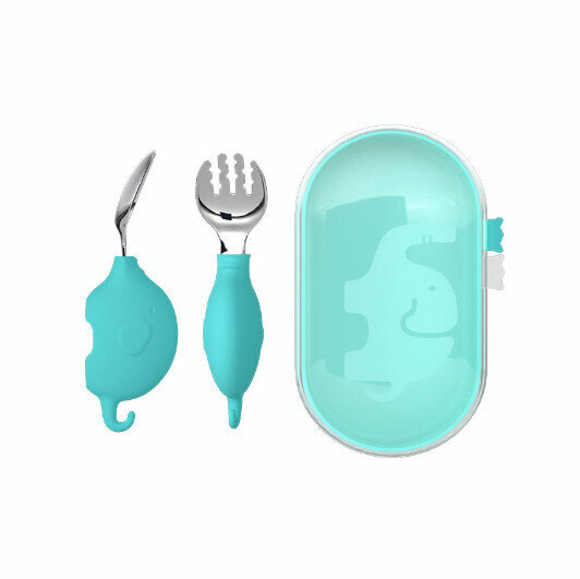 Baby Cutlery Set - Green Kids Cutlery | Training tableware | With storage box | Out cutlery | Portable cutlery 