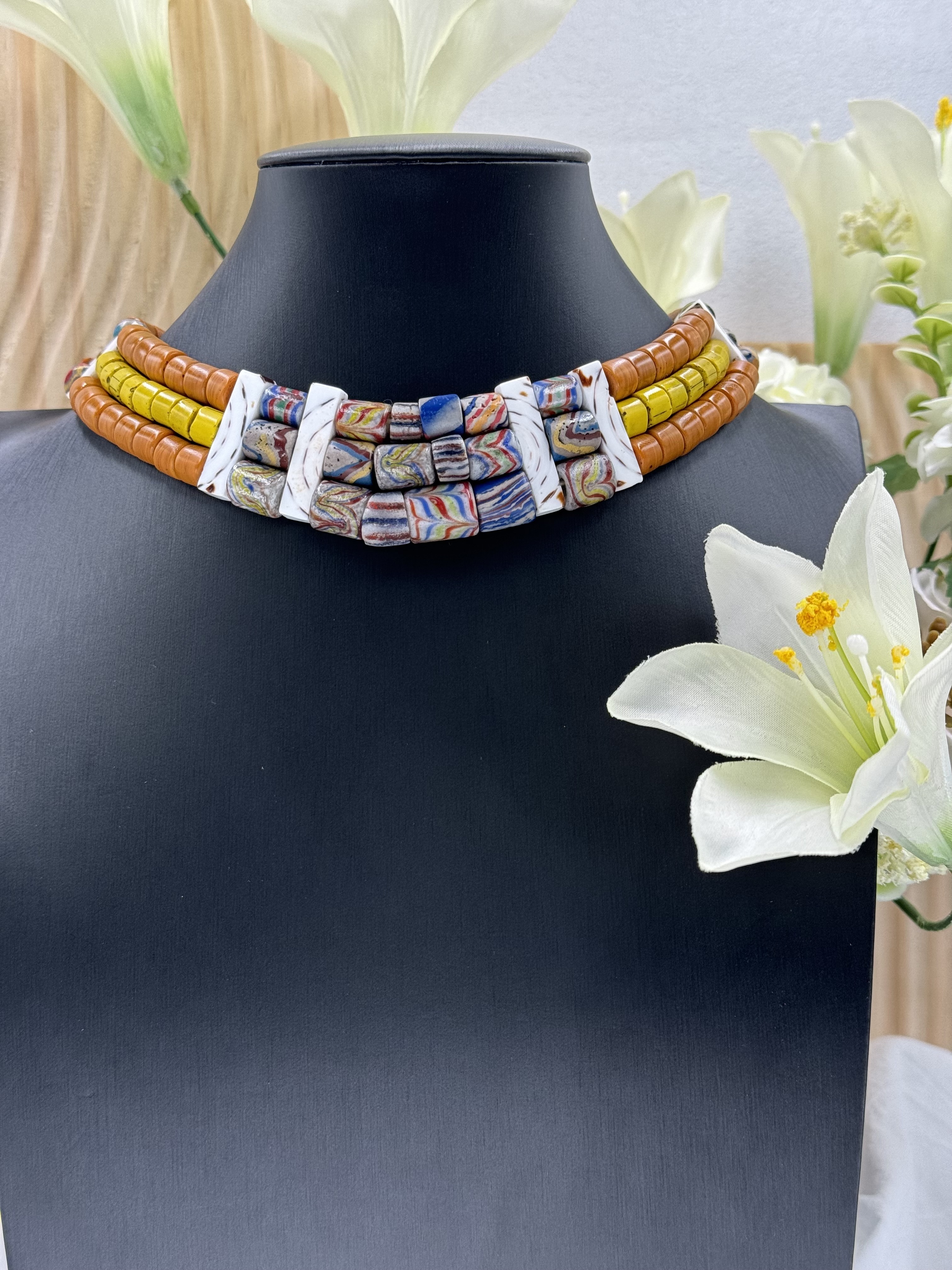 Muni-No.08傳統花珠三排頸鍊38cm