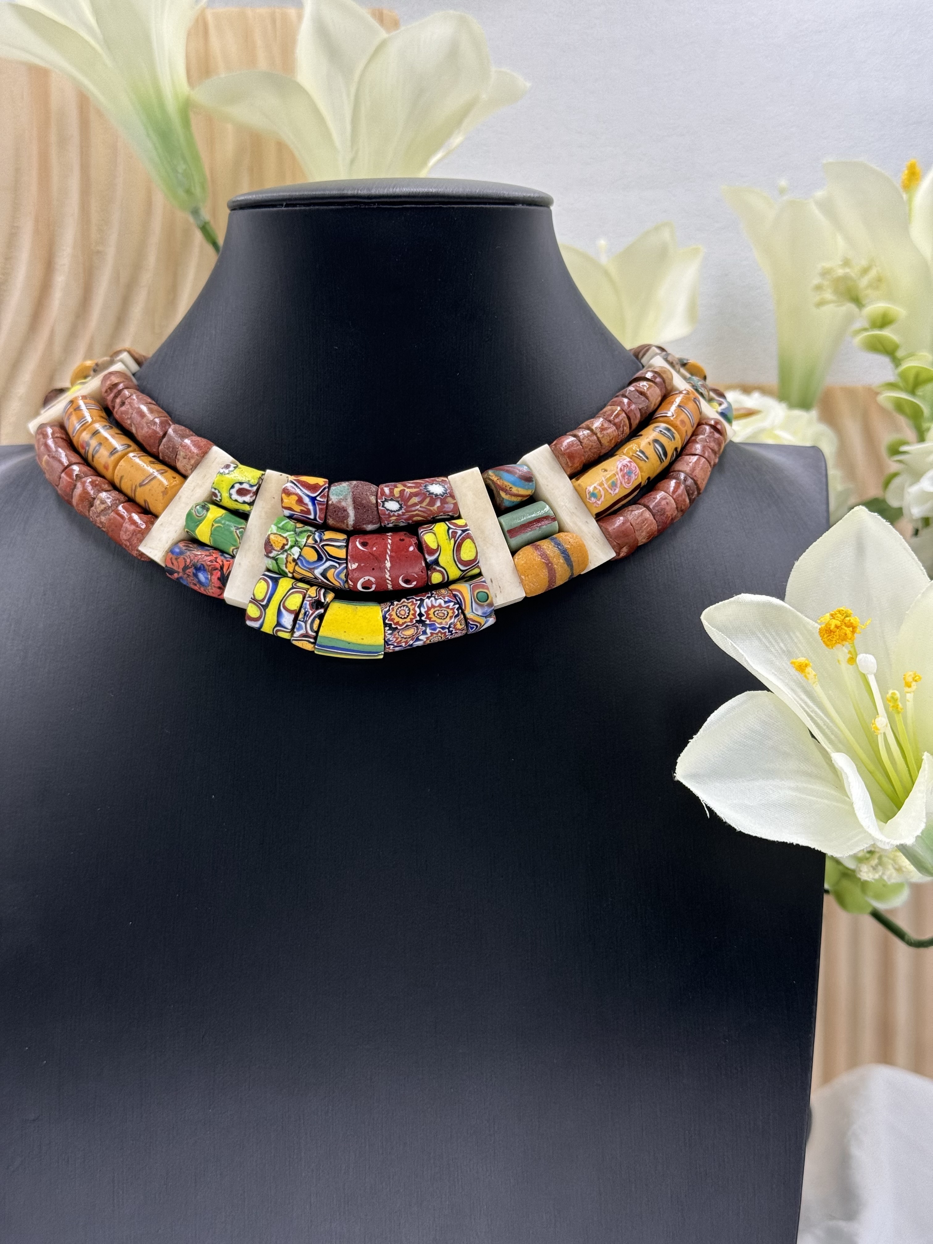 Muni-No.16貿易古珠三排頸鍊39cm