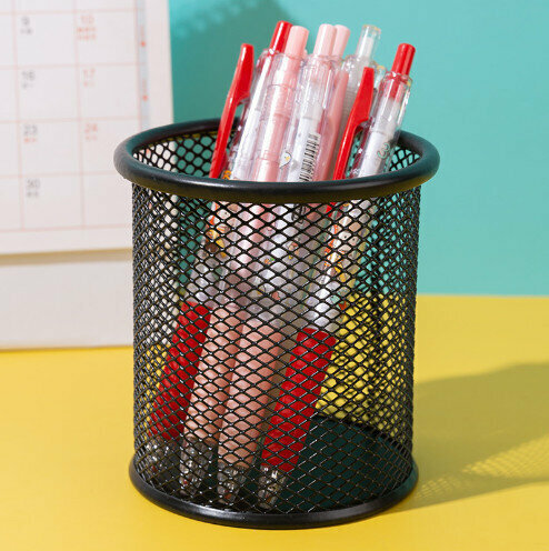 [Black] round metal pen holder 