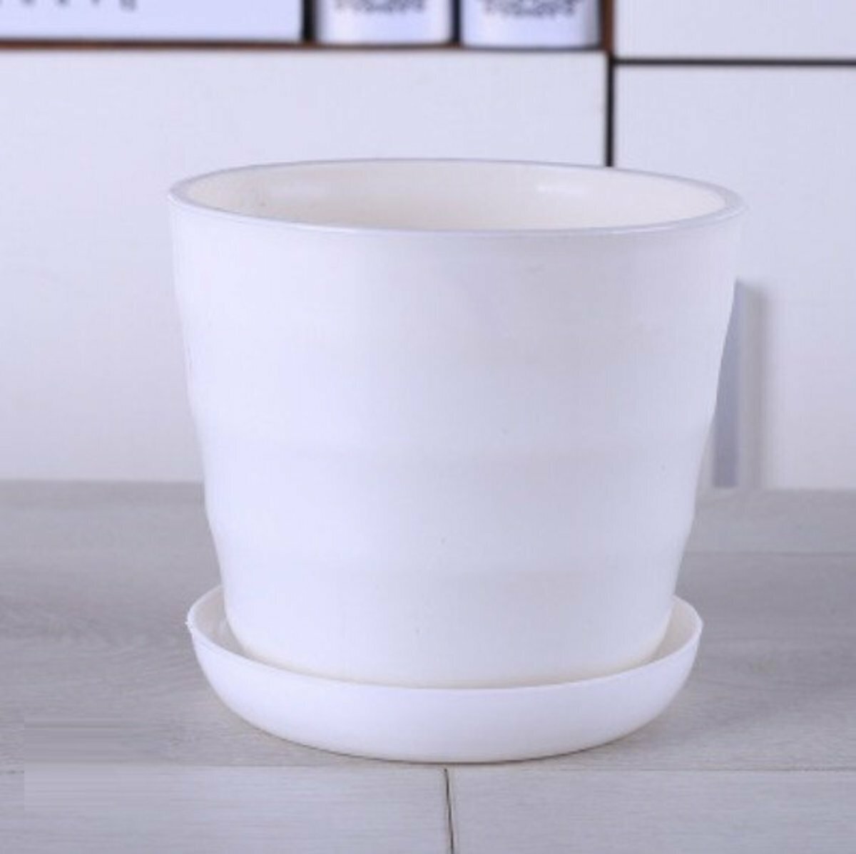Threaded Flower Pot (Ivory White Pot + Tray Extra Small) (Diameter 9.2cm, Height 8.3cm)