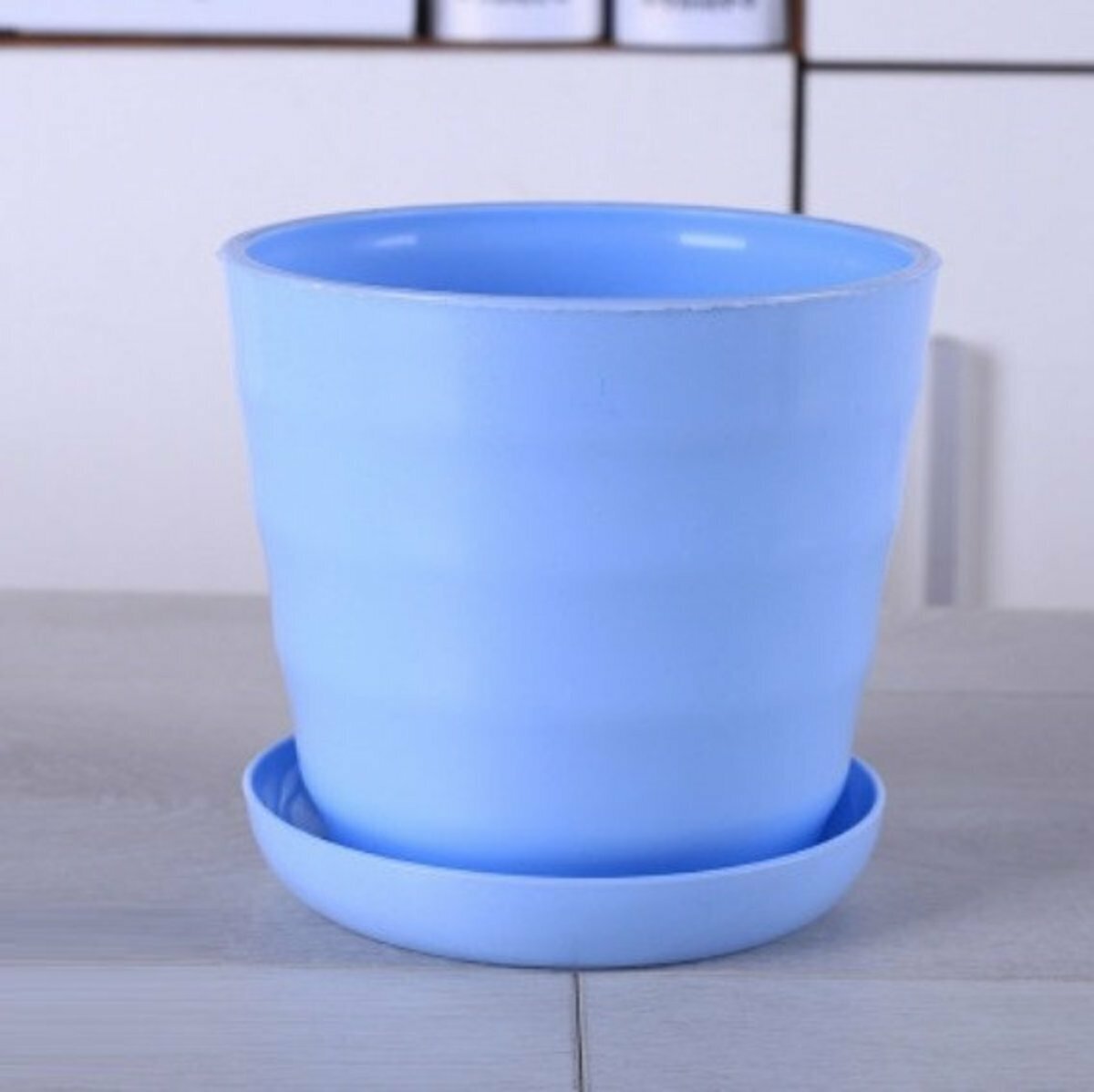 Threaded flower pot (sky blue pot + tray small) (upper diameter 11.2cm, height 10.3cm)