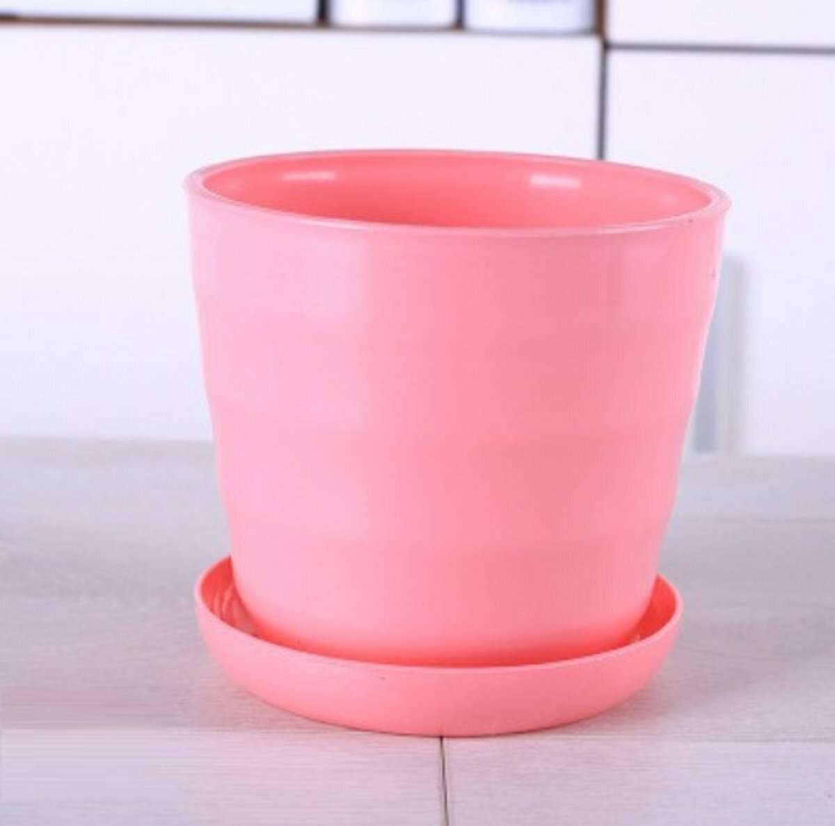 Threaded Flower Pot (Pink Pot + Tray Medium) (Top Diameter 13.3cm High 12.3cm)