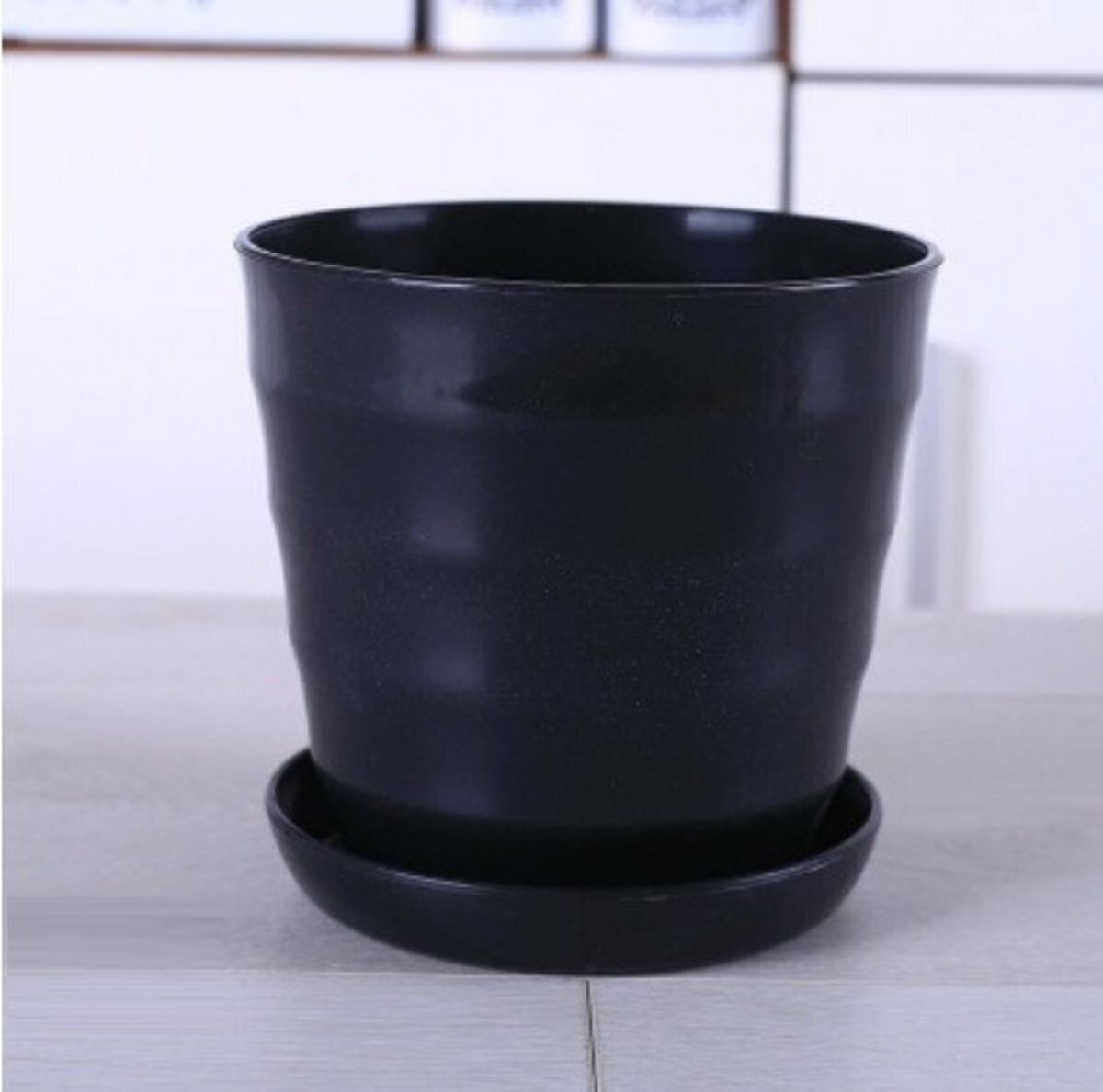 Threaded Flower Pot (Black Pot + Tray S) (Upper Diameter 11.2cm High 10.3cm)