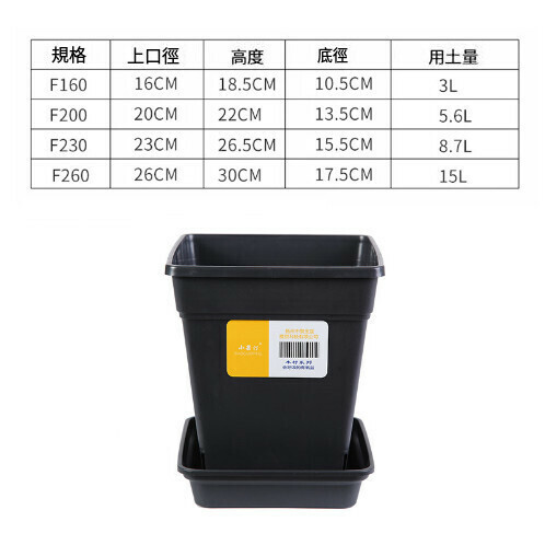 Square Breathable Draining Flower Pot【F200 Gray Black Pot + Support】