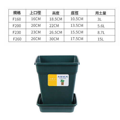 Square Breathable Draining Flower Pot【F260 Dark Green Pot + Pallet】