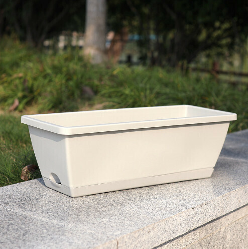 Hollen planting pot plastic flower pot [light gray + Cato large: length 50cm * height 15cm * width 19cm]