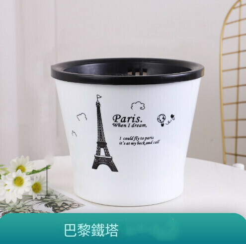 Automatic water absorption lazy flower pot [white + black (Eiffel Tower) large: diameter 18.5* height 16cm]