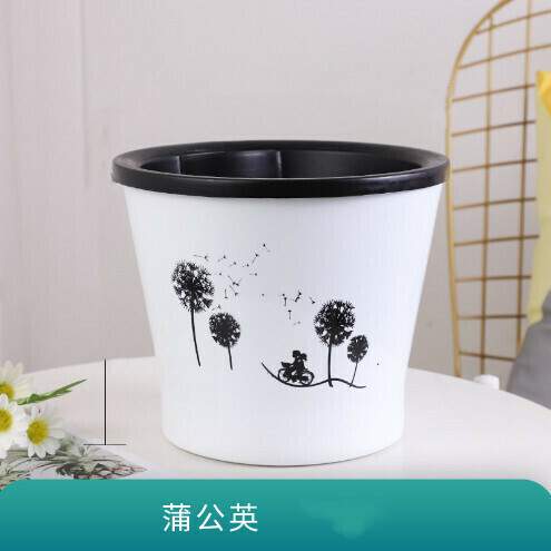Automatic water absorption lazy flower pot [white + black (dandelion) Large: diameter 18.5 * height 16cm]