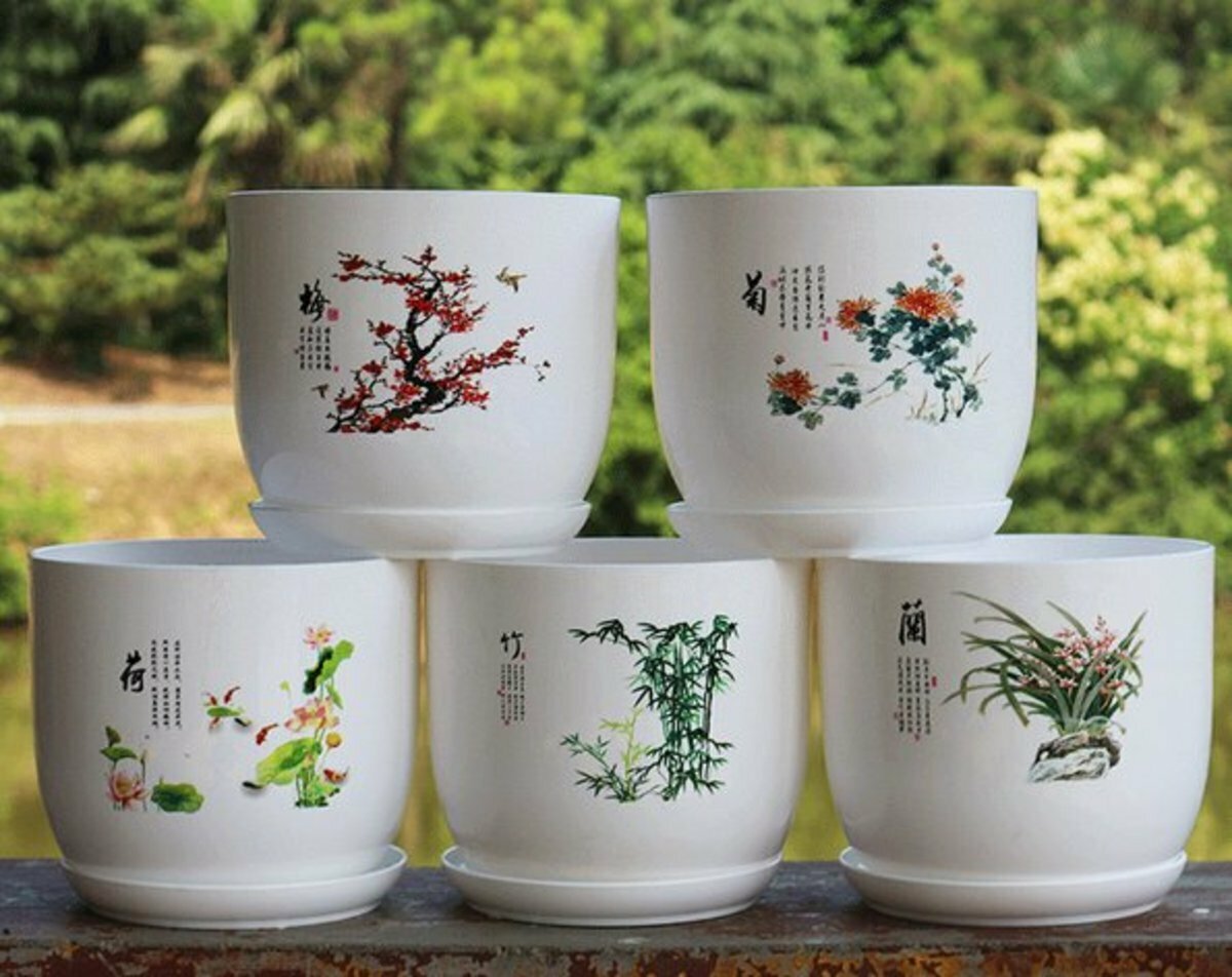 爆款中國書法風膠花盆(梅-特大-口徑30cm)