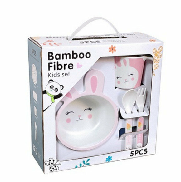 Bamboo fiber cartoon rabbit tableware children's rice bowl baby compartment dinner plate bowl 5-piece set