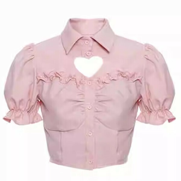 Hotly recommended hollow puff sleeve shirt (pink) (S/M/L size, please contact customer service after placing the order to deliver the size)