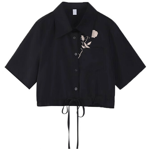 Hot drawstring short-sleeved shirt (black) (S/M/L size, please contact customer service after placing the order for delivery size)