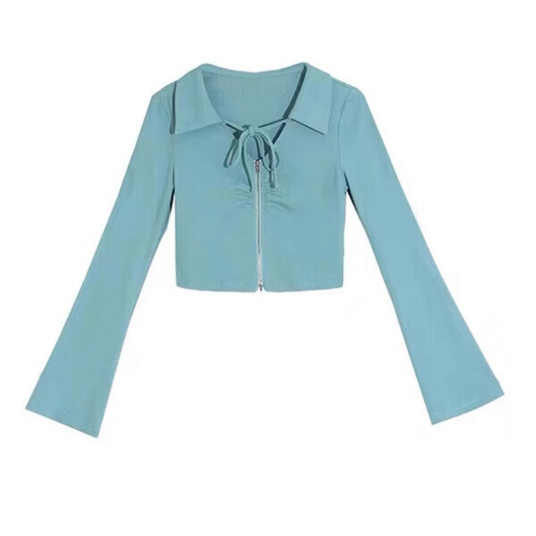 Hot recommended solid color lace-up pleated shirt (blue) (S/M/L size, please contact customer service after placing the order for delivery size)