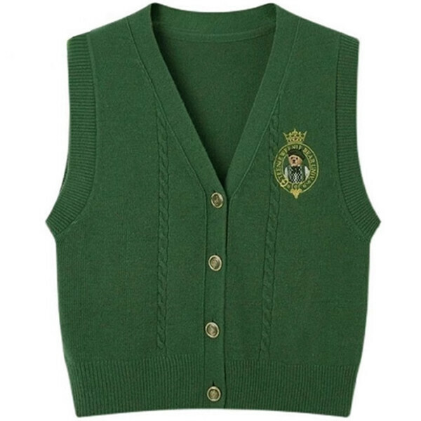 Hotly recommended Bear V-neck knitted vest (green) (S/M/L size, please contact customer service after placing the order for delivery size)