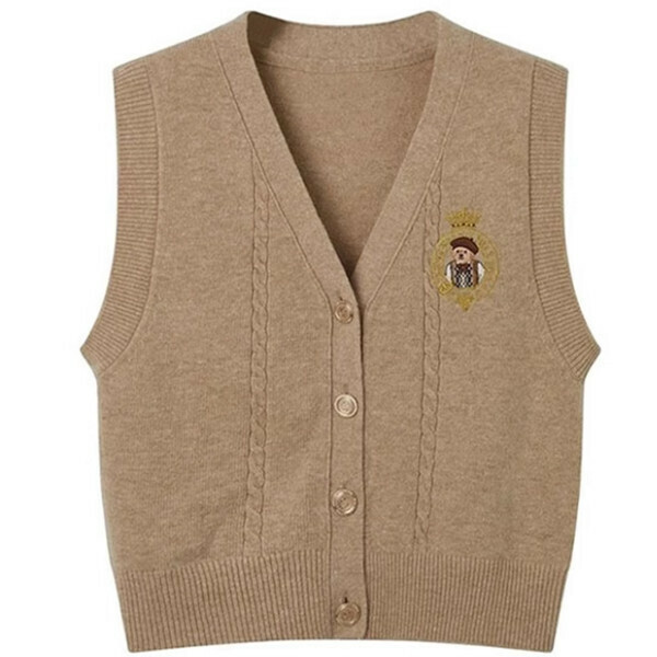 Hotly recommended Bear V-neck knitted vest (khaki) (S/M/L size, please contact customer service after placing the order for delivery size)