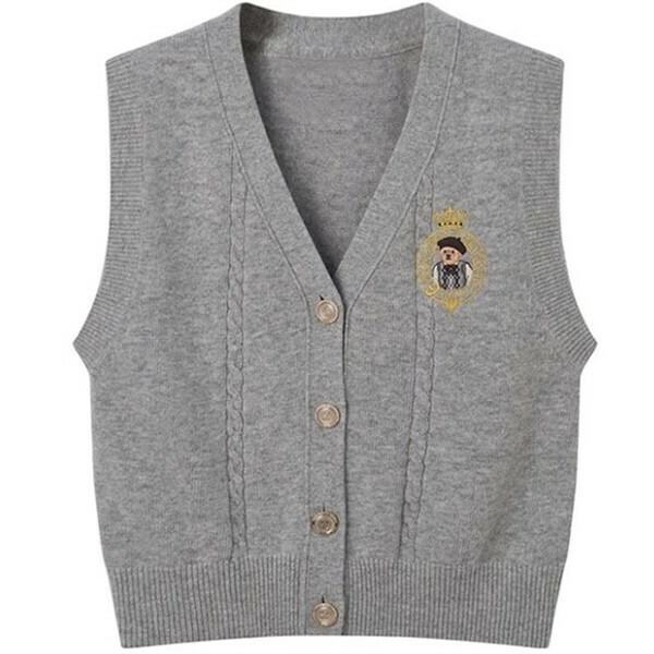 Hotly recommended Bear V-neck knitted vest (grey) (S/M/L size, please contact customer service after placing the order to deliver the size)