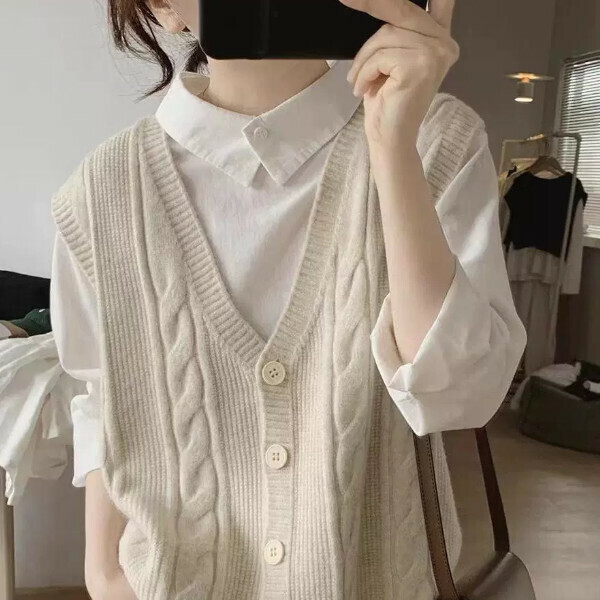 Hot recommended knitted vest (beige) (S/M/L/XL sizes will be shipped after placing an order and contact customer service)
