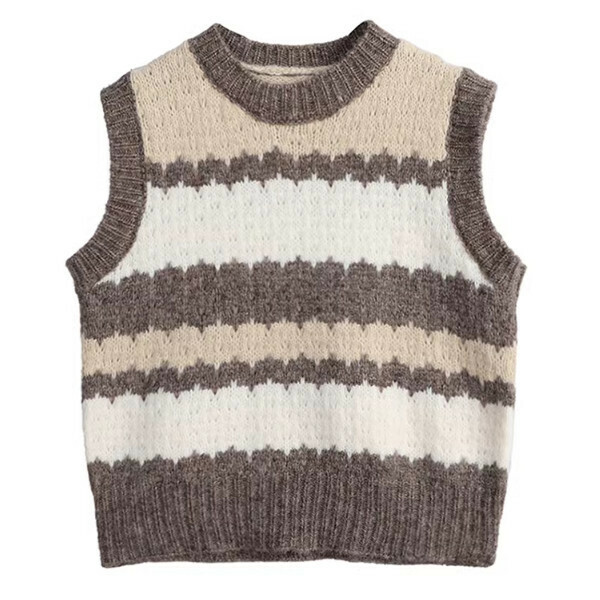 Hot recommended soft waxy striped knitted vest (light brown) (S/M/L size, please contact customer service after placing the order for delivery size)