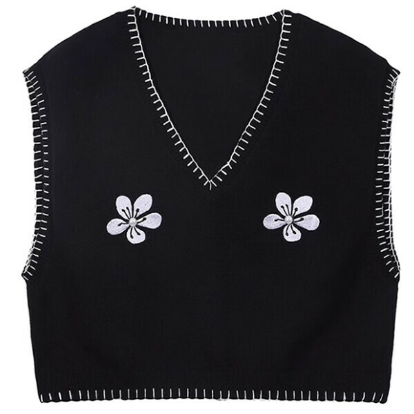 Hotly recommended French embroidered flower knitted vest (black) (S/M/L size, please contact customer service after placing the order for delivery size)