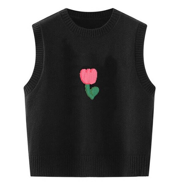 Hotly recommended tulip black knitted vest (black) (S/M/L size, please contact customer service after placing the order for delivery size)