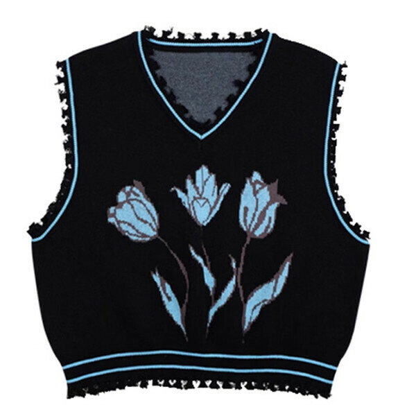Hot recommended jacquard strap knitted vest (black) (S/M/L size, please contact customer service after placing the order to deliver the size)