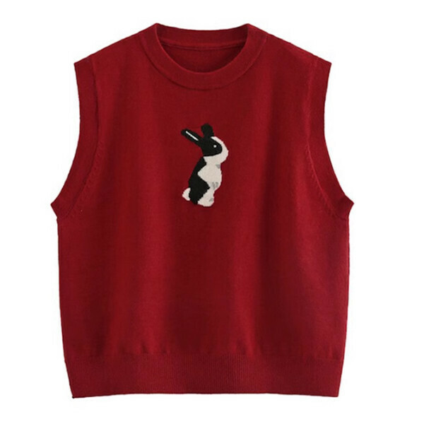 Hot recommended rabbit jacquard knitted vest (red) (S/M/L size, please contact customer service after placing the order for delivery size)