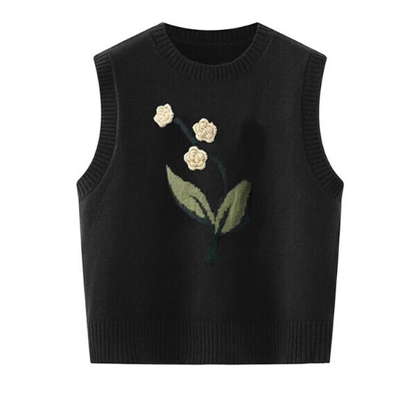 Hot recommended three-dimensional flower knitted vest (black) (S/M/L size, please contact customer service after placing the order for delivery size)