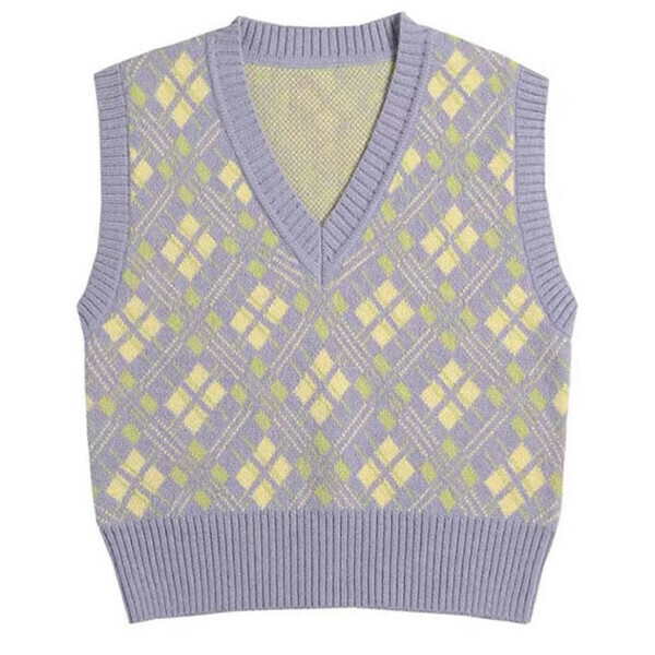 Hotly recommended purple rhombus V-neck knitted vest (purple) (S/M/L size, please contact customer service after placing the order for delivery size)